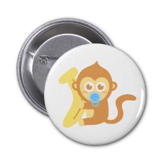 Cute Cartoon Baby Monkey with Banana Button