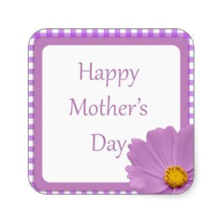 Purple Gingham Mothers Day Stickers