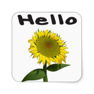 Hello / Hi Yellow Sunflower Floral Sticker / Label