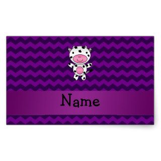 Personalized name cow purple chevrons rectangular stickers