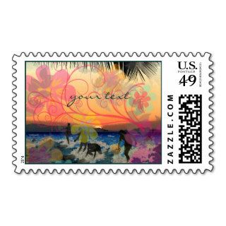 Hawaiian Surfers at Sunset/save date/DIY postage