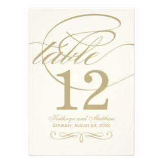 Table Number Card  Gold Calligraphy Design