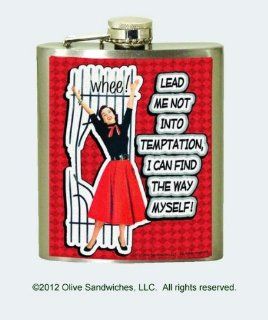 Trendy Vintage "Lead Me Not Into Temptation, I Can Find The Way Myself" 7 Oz Party Flask Kitchen & Dining