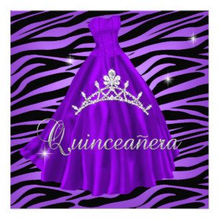 Quinceanera 15th Purple Tiara Zebra Dress Personalized Announcements