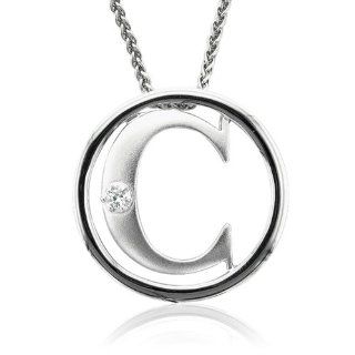 Sterling Silver Alphabet Initial Letter C Diamond Pendant Necklace (HI, I1 I2, 0.05 carat) Diamond Delight Jewelry