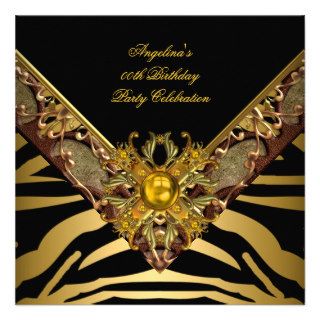 Elegant Classy Zebra Exotic Gold Birthday Party Invite