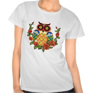 Owl and Roses Mexican style Tshirt