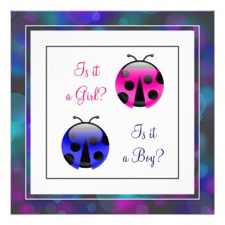 Pink and Blue Ladybug Gender Reveal Personalized Invite