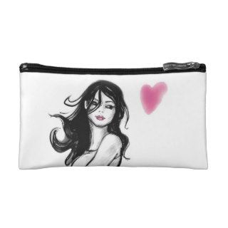 Fashion Girl with Heart Bag Cosmetic Bags