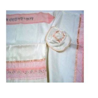 Pink Lace Silk Tallit Prayer Shawl White (Israel) Girl / Woman 
