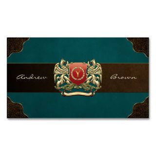 [154] “Y” Vintage Monogram [Gold+Crest] Business Card Templates