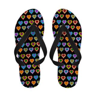 Colorful groovy heart pattern flip flops
