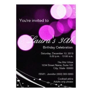 Modern Bokeh Pink Glitter & Glamour Birthday Party Announcements