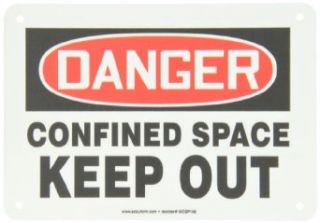 Accuform Signs MCSP108VP Plastic Safety Sign, Legend "DANGER CONFINED SPACE KEEP OUT", 7" Length x 10" Width x 0.055" Thickness, Red/Black on White Industrial Warning Signs