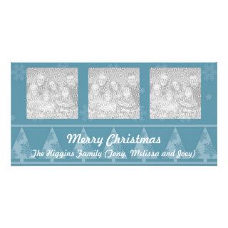 Blue Snowflake Christmas Tree Photo Cards