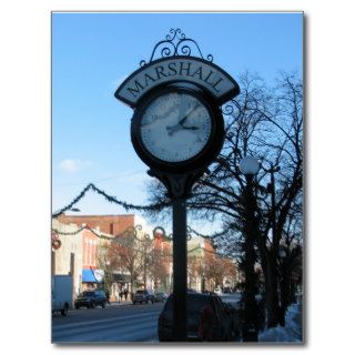 Clock, Downtown Marshall, Michigan Post Card