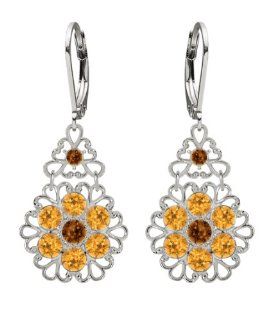 Lucia Costin Silver, Brown, Yellow Crystal Earrings with Filigree Elements Dangle Earrings Jewelry