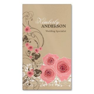 Pink Roses Damask Lace Fleur Elegant Chic Vintage Business Card Templates