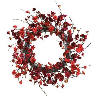 Nearly Natural 4813 Plum Blossom Wreath, 24 Inch, Red   Artificial Floral Arrangements
