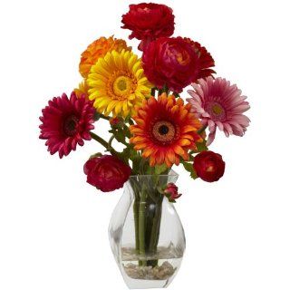 Nearly Natural 1298 AS Gerber Daisy and Ranunculus Delight Arrangement, Assorted   Artificial Floral Arrangements