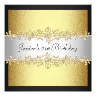 Elegant Black & White Gold Roses Birthday Party Personalized Invitations