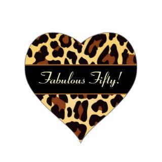 Gold Black Leopard Fabulous 50 Birthday Heart Sticker