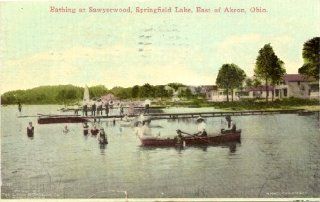 1913 Vintage Postcard   Bathing at Sawyerwood   Springfield Lake near Akron Ohio 