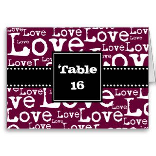 Love Text Folded Table Number Cards in Plum