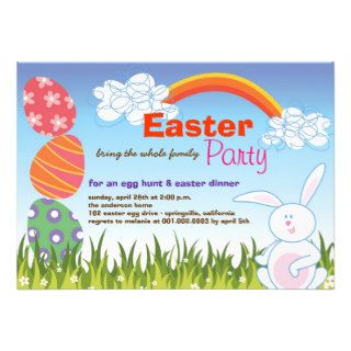 Cute Easter Bunny Rabbit Eggs Rainbow Party Invite Invitation