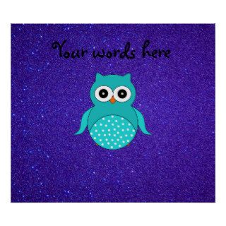 Turquoise owl purple glitter print