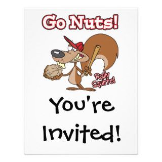 rally squirrel go nuts baseball cartoon invitations
