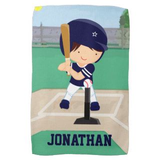 Personalized Cute Baseball cartoon player Towels