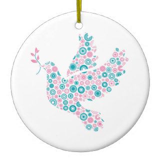 Pink & Teal DOVE/RIBBON ornament