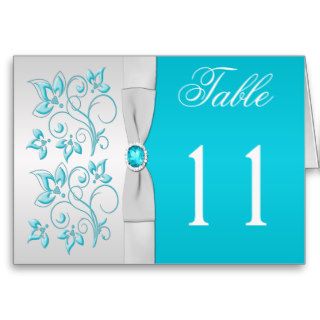 Silver and Turquoise Floral Table Number Card Greeting Card