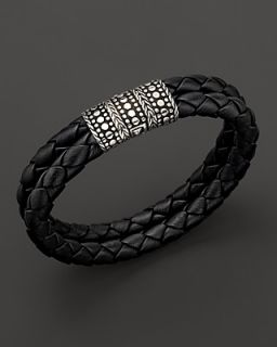 John Hardy Men's Dot Silver Black Woven Leather Bracelet's