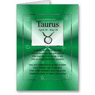 Taurus Bull Zodiac Star Sign with Poem Green Greeting Cards