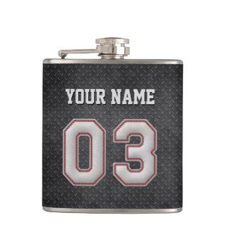 Number 3 Baseball Stitches with Black Metal Look Hip Flask