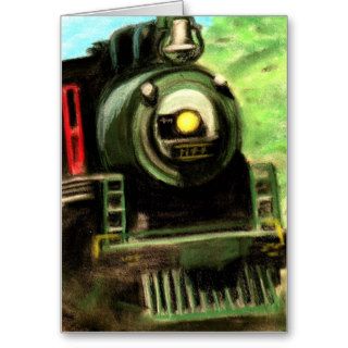 Train Locomotive Chalk Pastel Art Drawing Cards