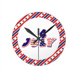 Fourth 4th Of July text design & border with stars Round Clocks