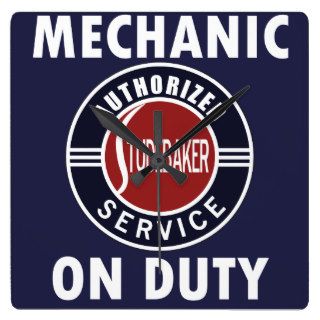 Mechanic on Duty sign. Studebaker service clock. Wall Clock