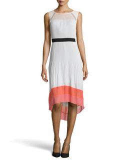 Colorblock Pleated High Low Dress, Moonlight