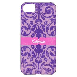 Purple and Pink Grunge Vintage Damask Personalized iPhone 5C Cover