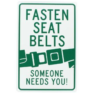 NMC TM60G Traffic Sign, Legend "FASTEN SEAT BELT SOMEONE NEEDS YOU" with Graphic, 12" Length x 18" Height, 0.040 Aluminum, Green On White Industrial Warning Signs