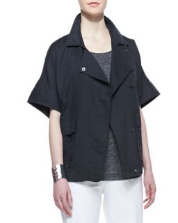 Womens Organic Linen Short Sleeve Jacket, Petite   Eileen Fisher   Graphite