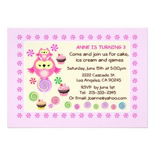 Cute Owls Cupcakes Candies Birthday invitation