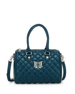 Quilted Faux Leather Mini Duffel Bag, Teal   Love Moschino