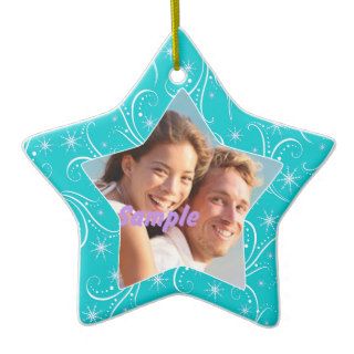 Aqua Star Swirl Christmas Photo Ornament