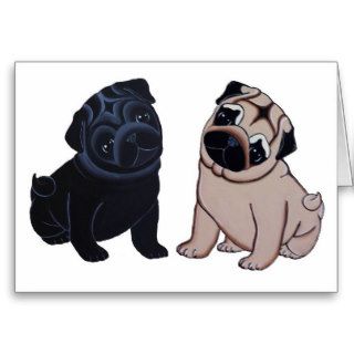Black and Fawn Pug Puppies Greeting Cards