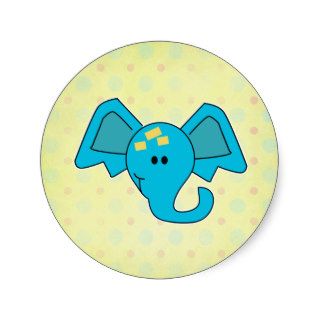 Cute Blue Elephant Face Round Stickers