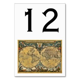 Antique World Map, White BG Table Number Table Cards
